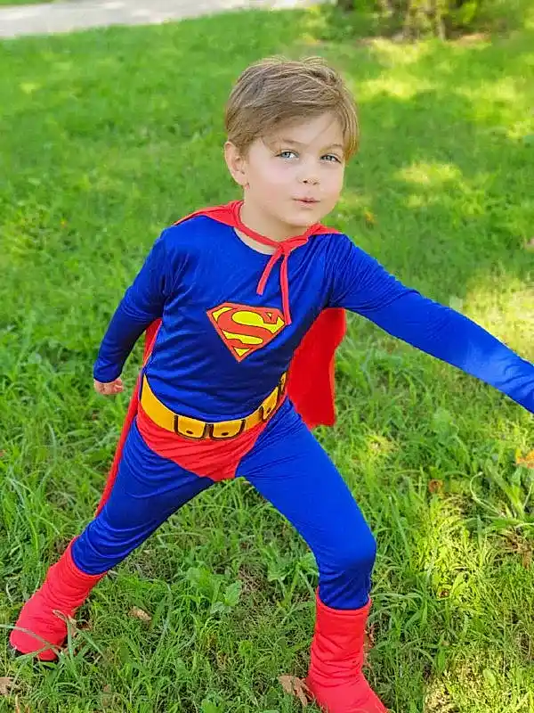 Çocuk Superman Kostümü Kırmızı Pelerinli Süper Kahraman Elbise