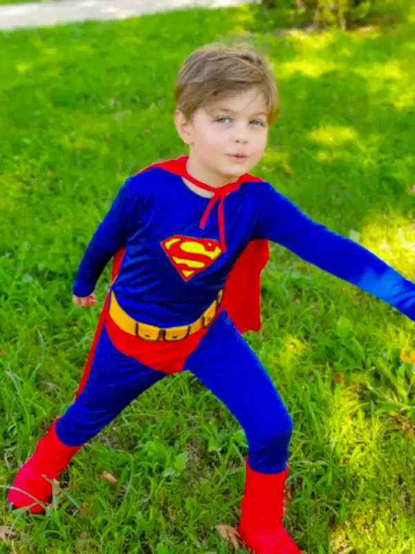 Çocuk Superman Kostümü Kırmızı Pelerinli Süper Kahraman Elbise