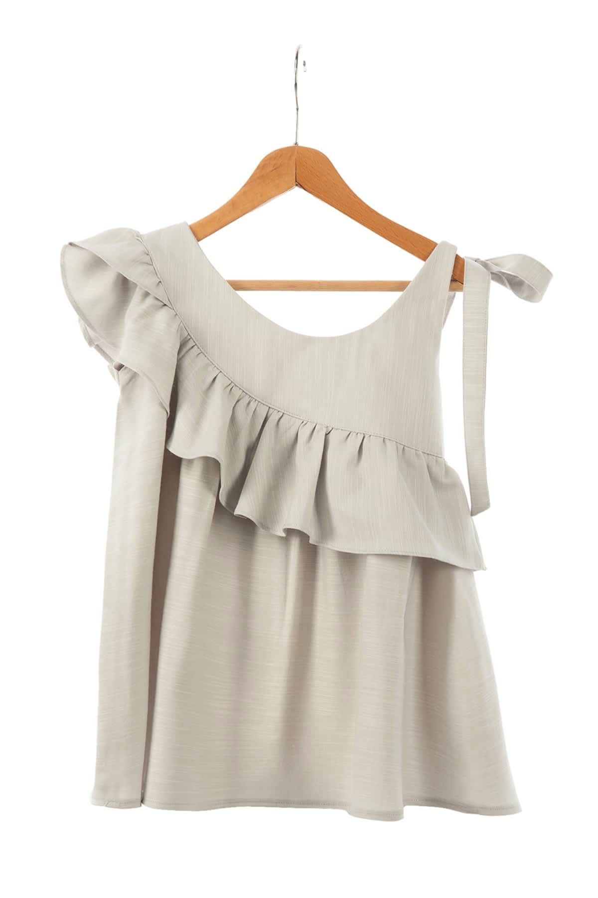 Kız Bebek Keten Fırfırlı Tek Omuz Elbise – 9 Ay - 5 Yaş