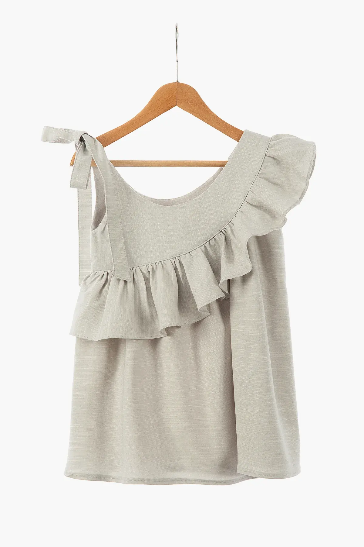 Kız Bebek Keten Fırfırlı Tek Omuz Elbise – 9 Ay - 5 Yaş