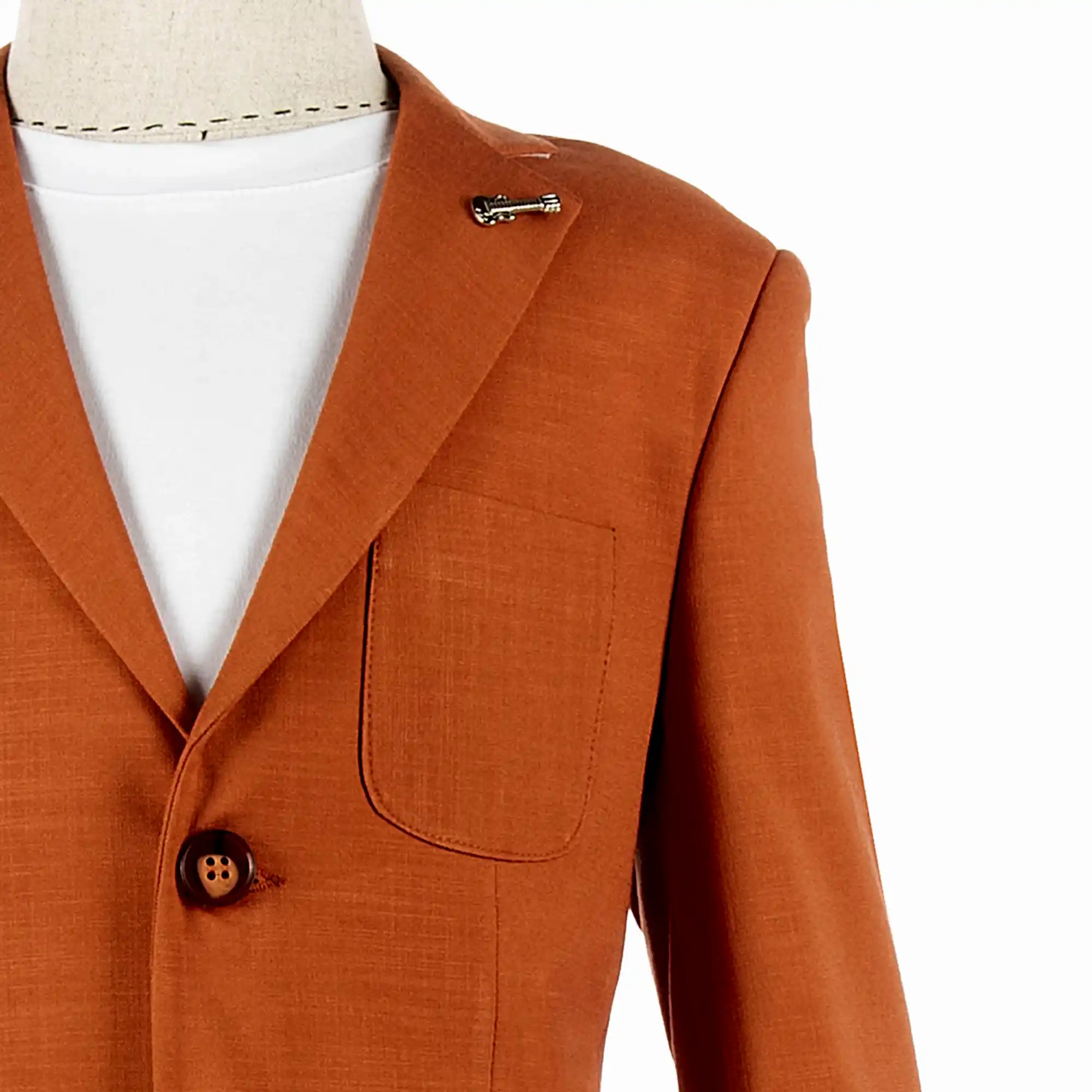 Kiremit Rengi Erkek Çocuk Takım Elbise 1-14 Yaş Keten Yazlık