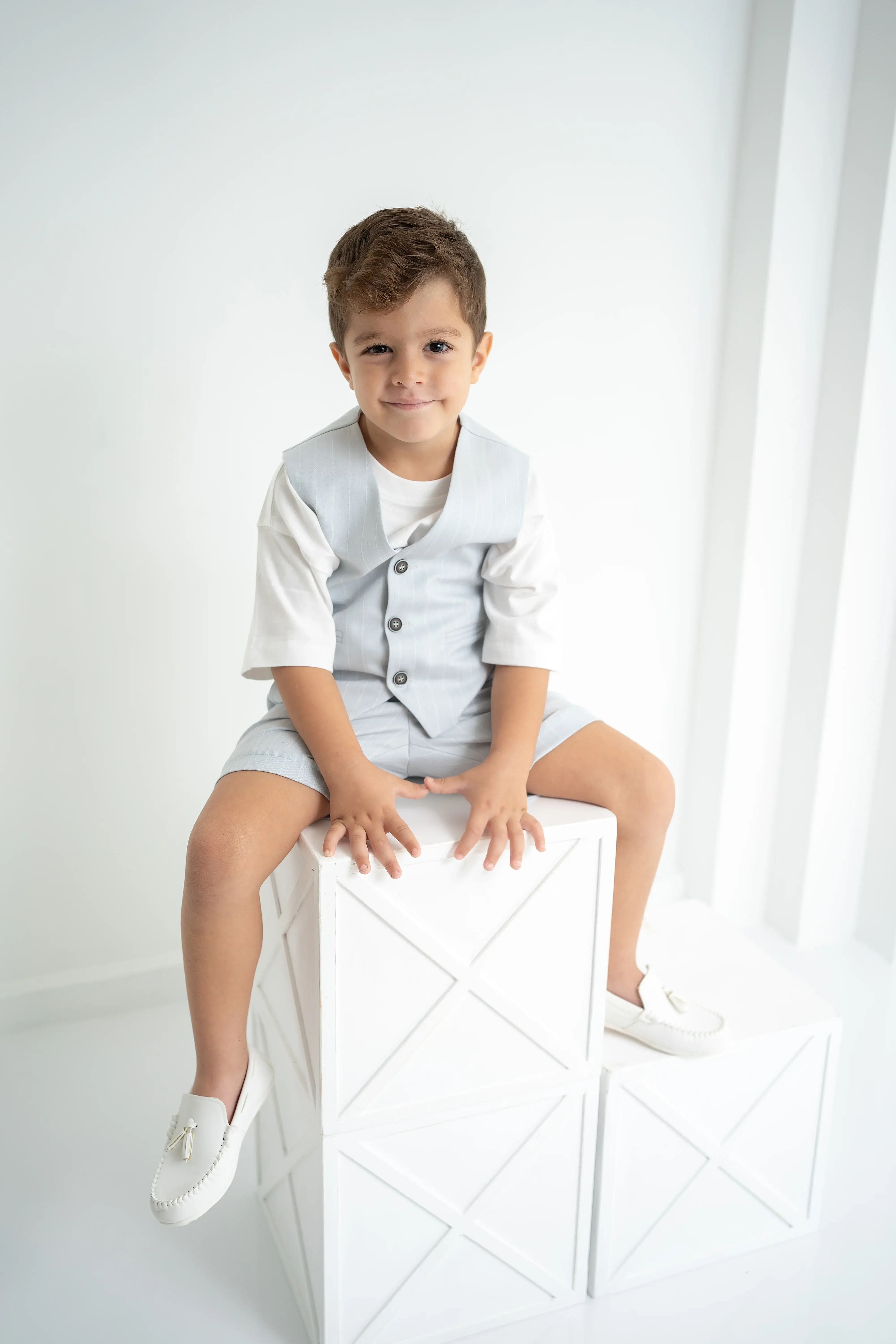 Bebe Mavi Çizgili Erkek Çocuk 3’lü Takım – Pantolon , Şort ,Thişört