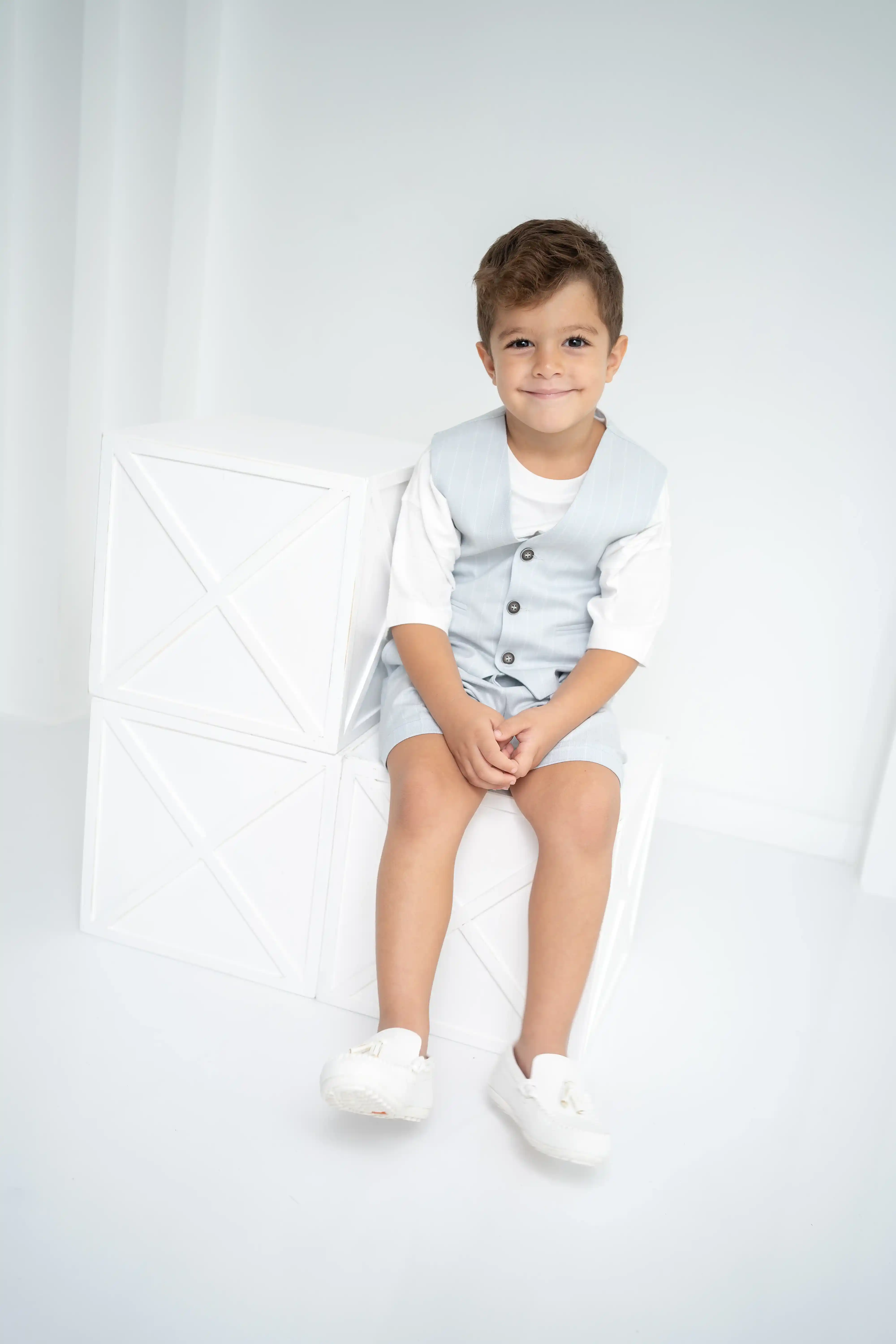 Bebe Mavi Çizgili Erkek Çocuk 3’lü Takım – Pantolon , Şort ,Thişört