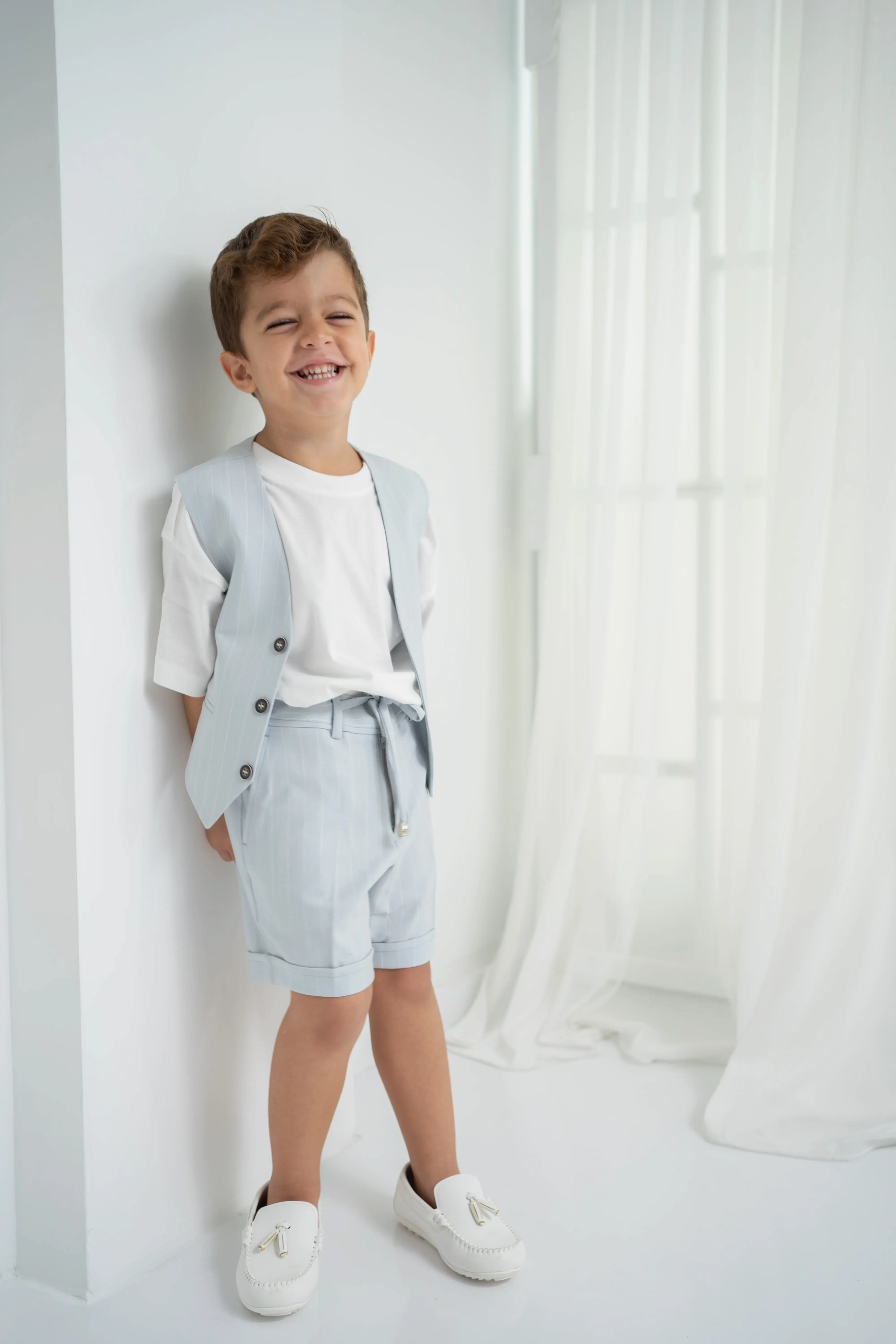 Bebe Mavi Çizgili Erkek Çocuk 3’lü Takım – Pantolon , Şort ,Thişört