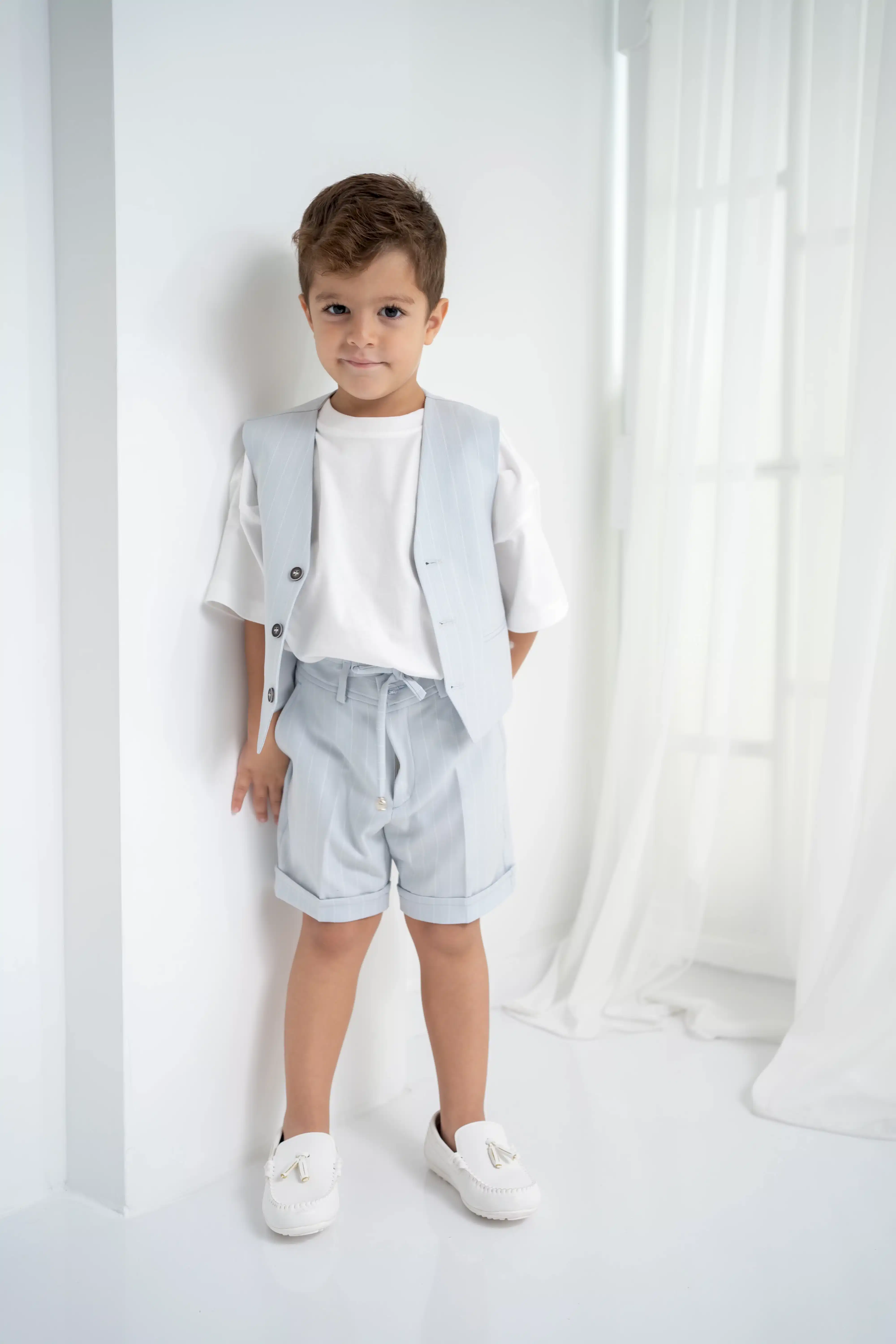 Bebe Mavi Çizgili Erkek Çocuk 3’lü Takım – Pantolon , Şort ,Thişört