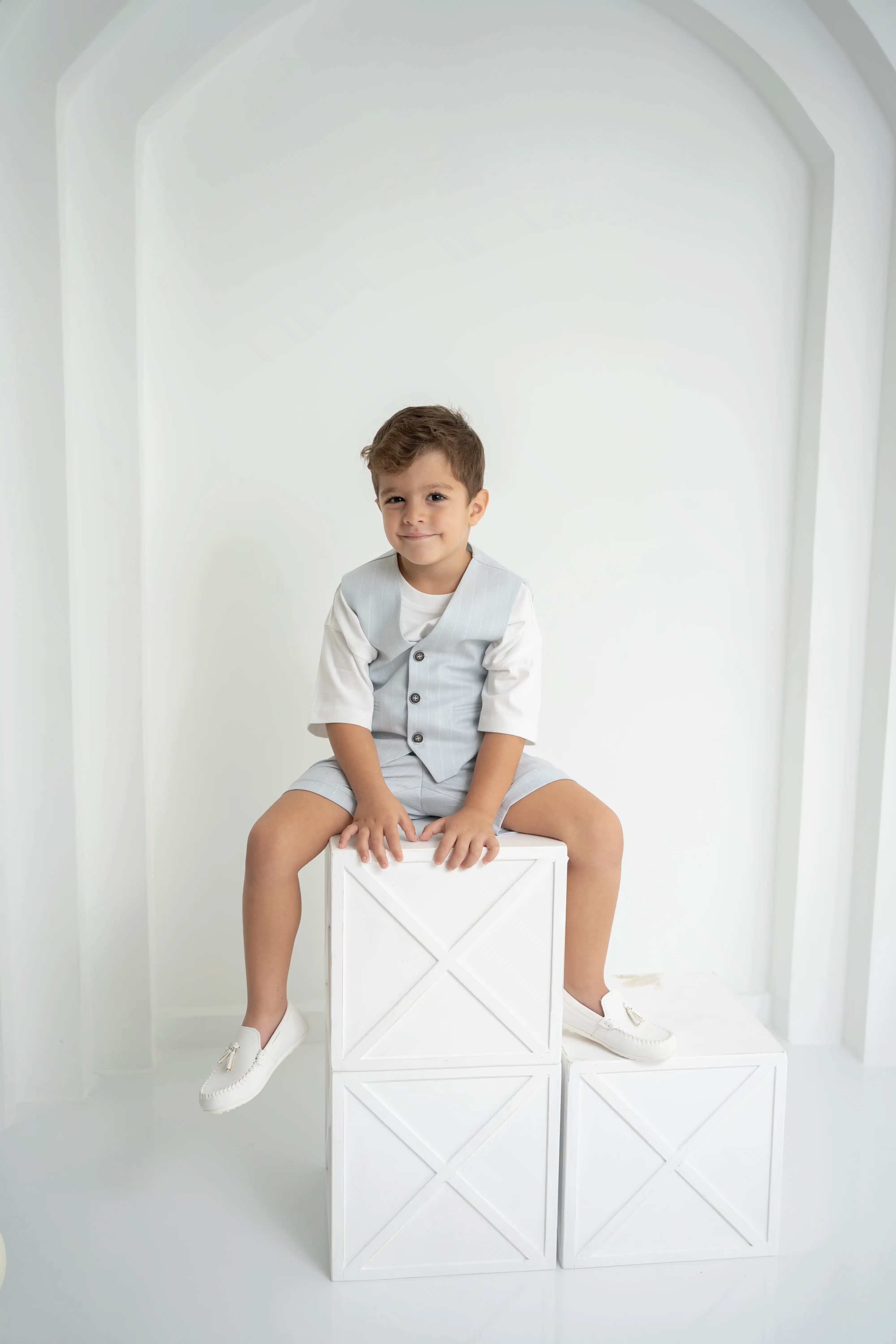 Bebe Mavi Çizgili Erkek Çocuk 3’lü Takım – Pantolon , Şort ,Thişört