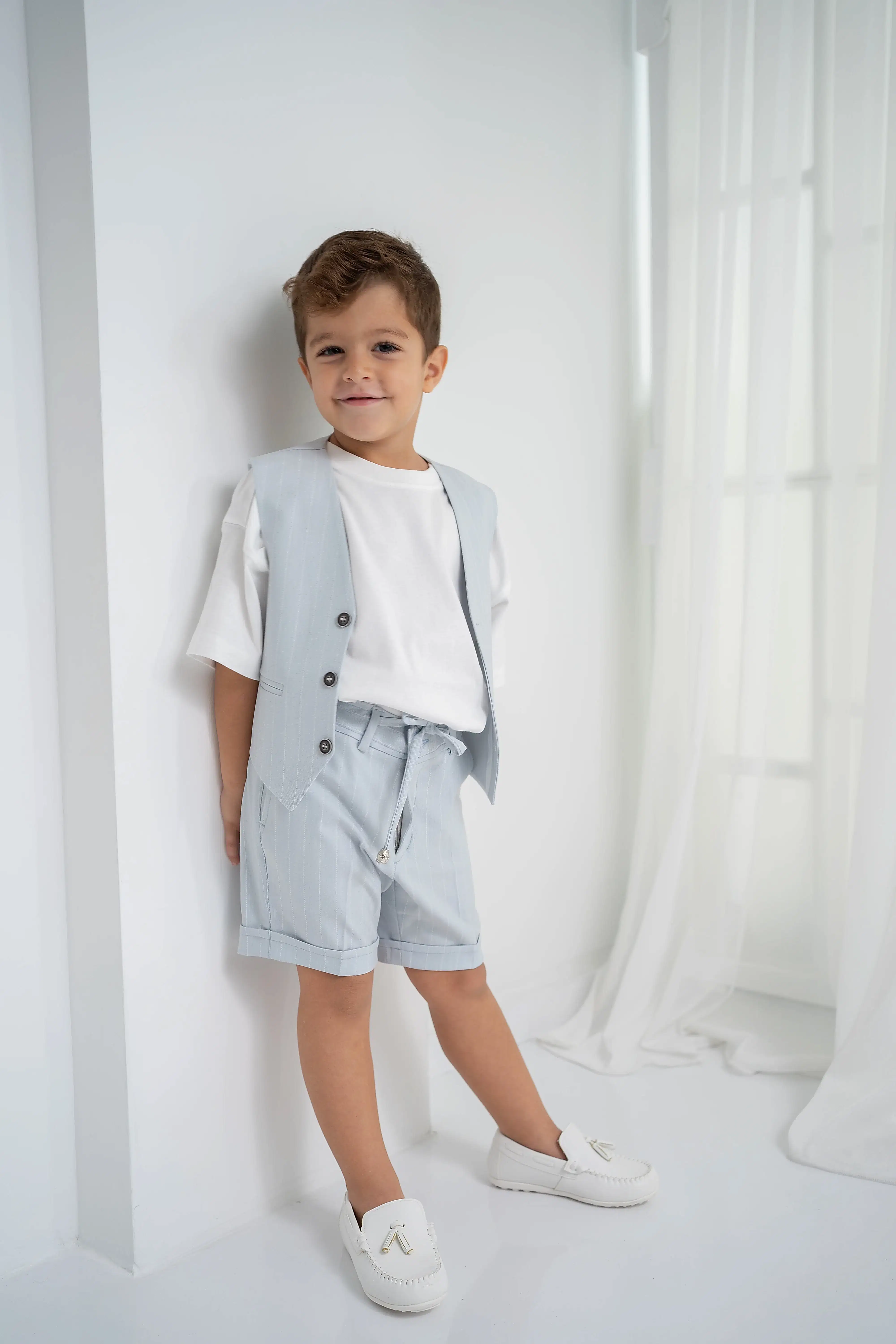 Bebe Mavi Çizgili Erkek Çocuk 3’lü Takım – Pantolon , Şort ,Thişört