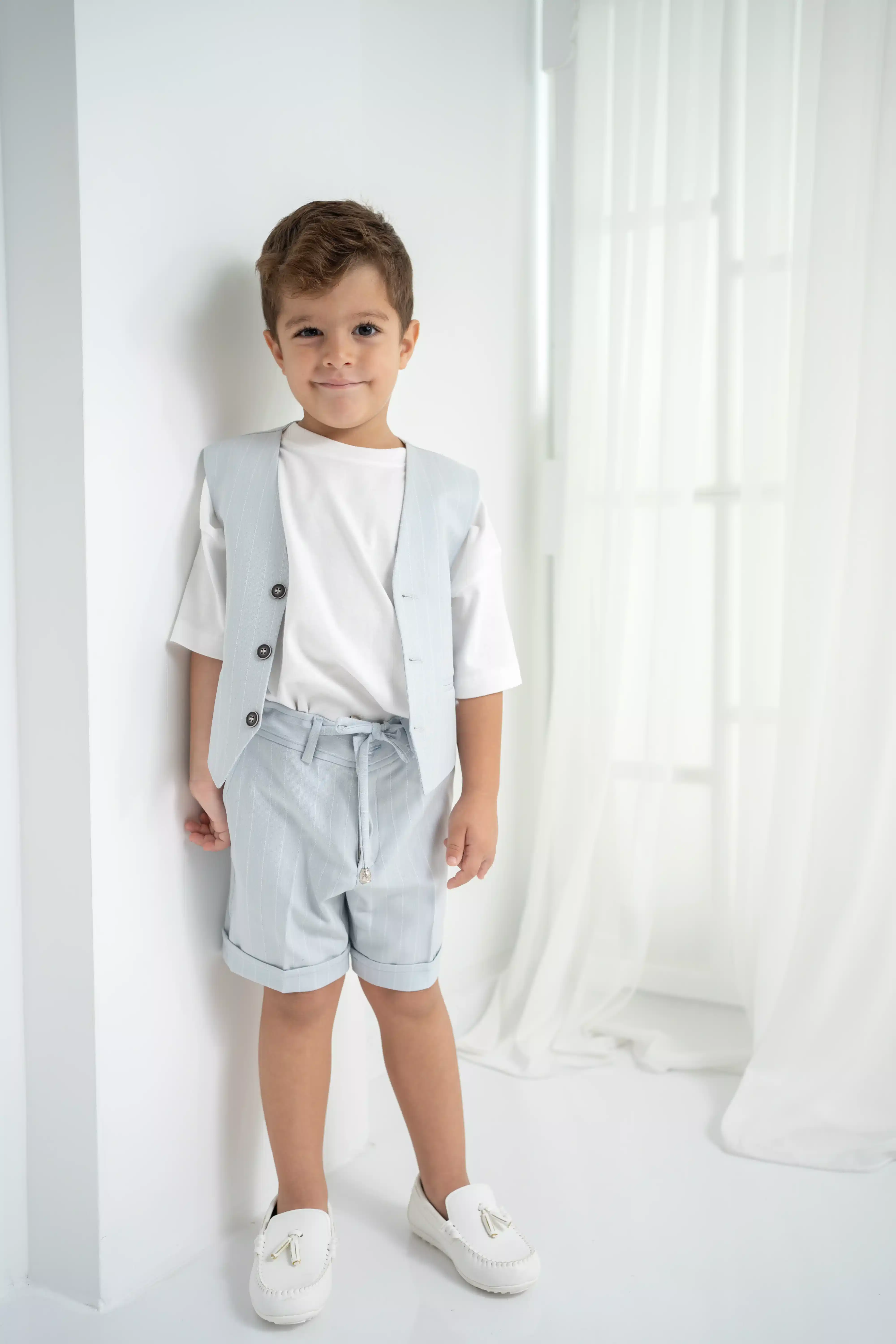 Bebe Mavi Çizgili Erkek Çocuk 3’lü Takım – Pantolon , Şort ,Thişört