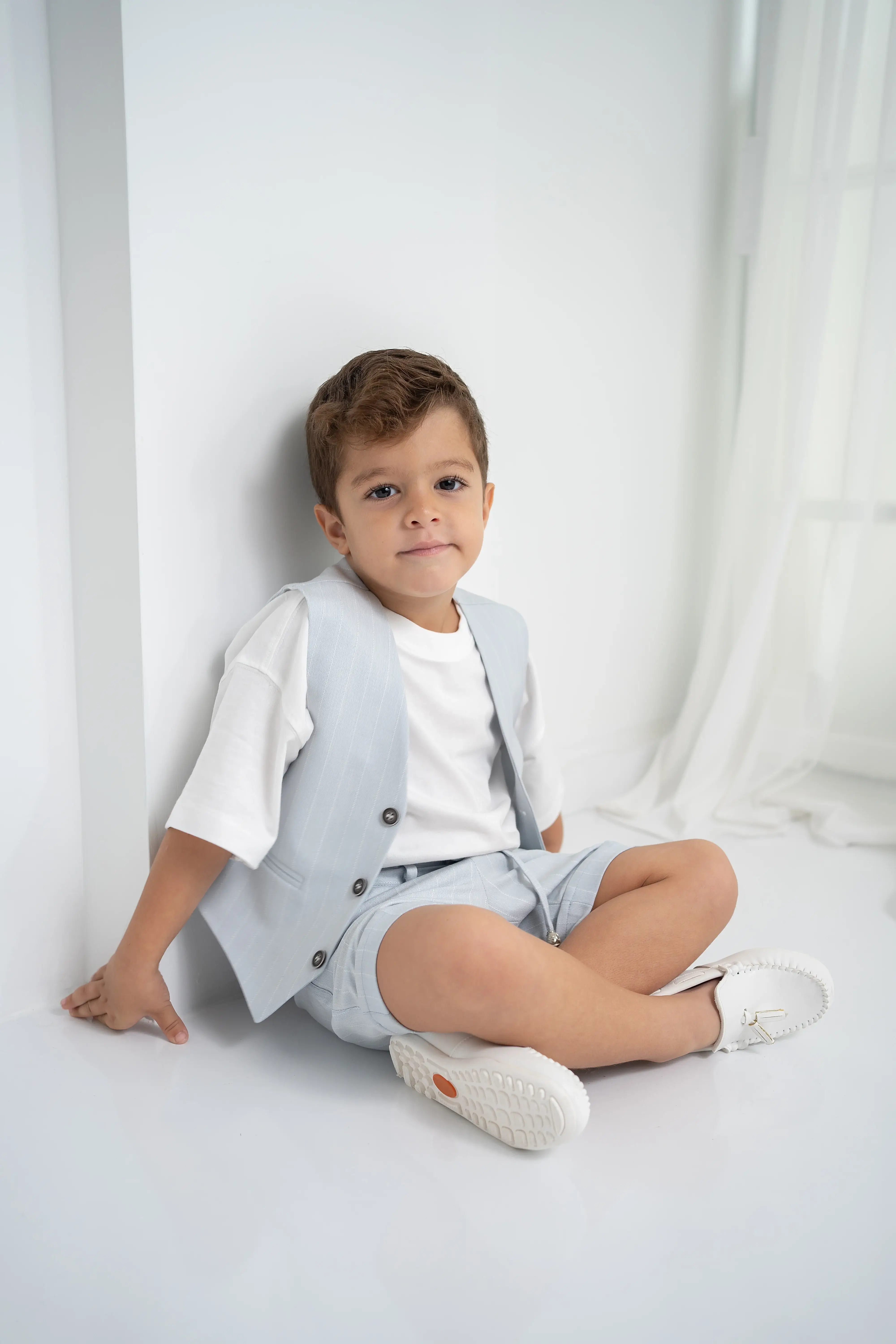 Bebe Mavi Çizgili Erkek Çocuk 3’lü Takım – Pantolon , Şort ,Thişört