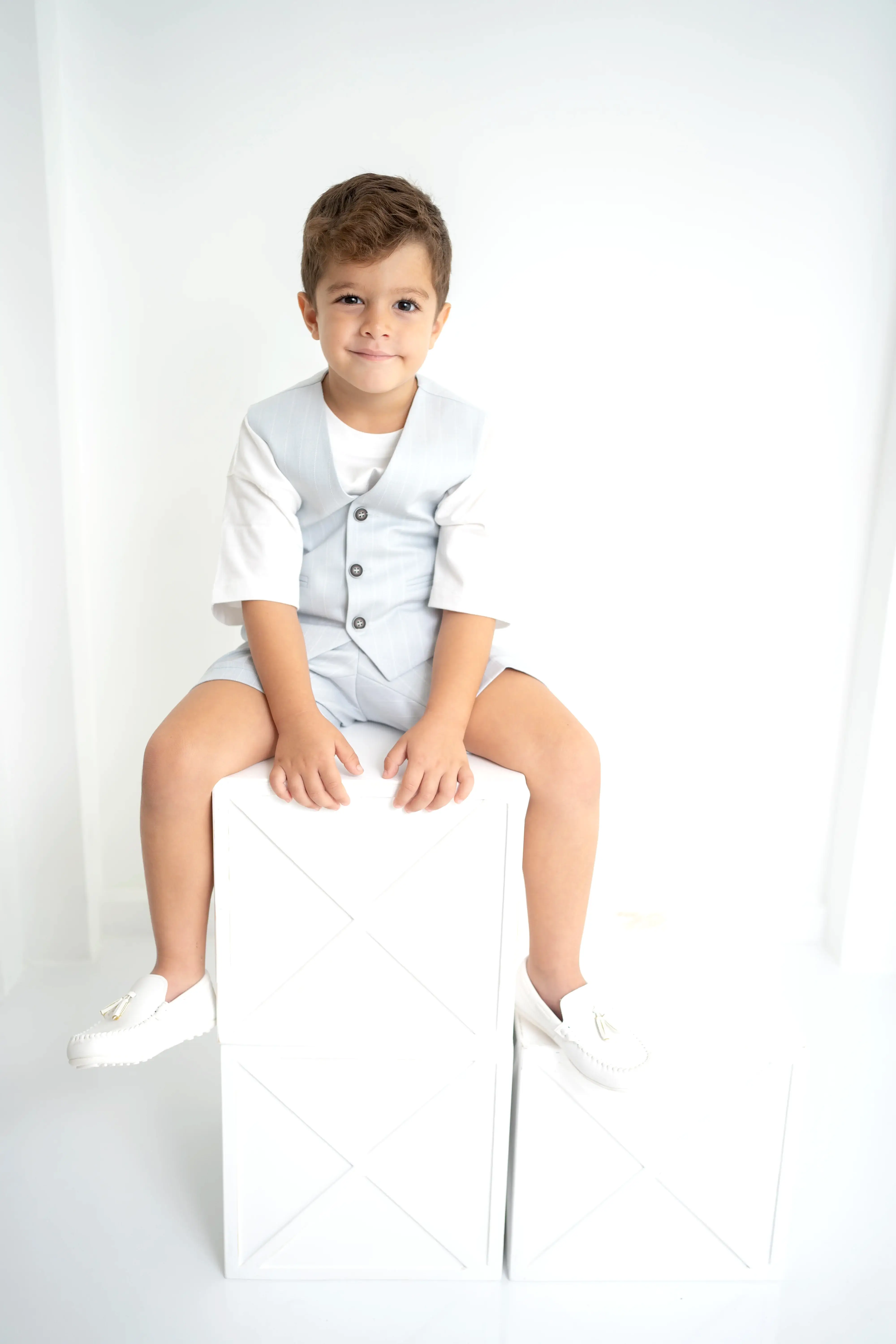 Bebe Mavi Çizgili Erkek Çocuk 3’lü Takım – Pantolon , Şort ,Thişört