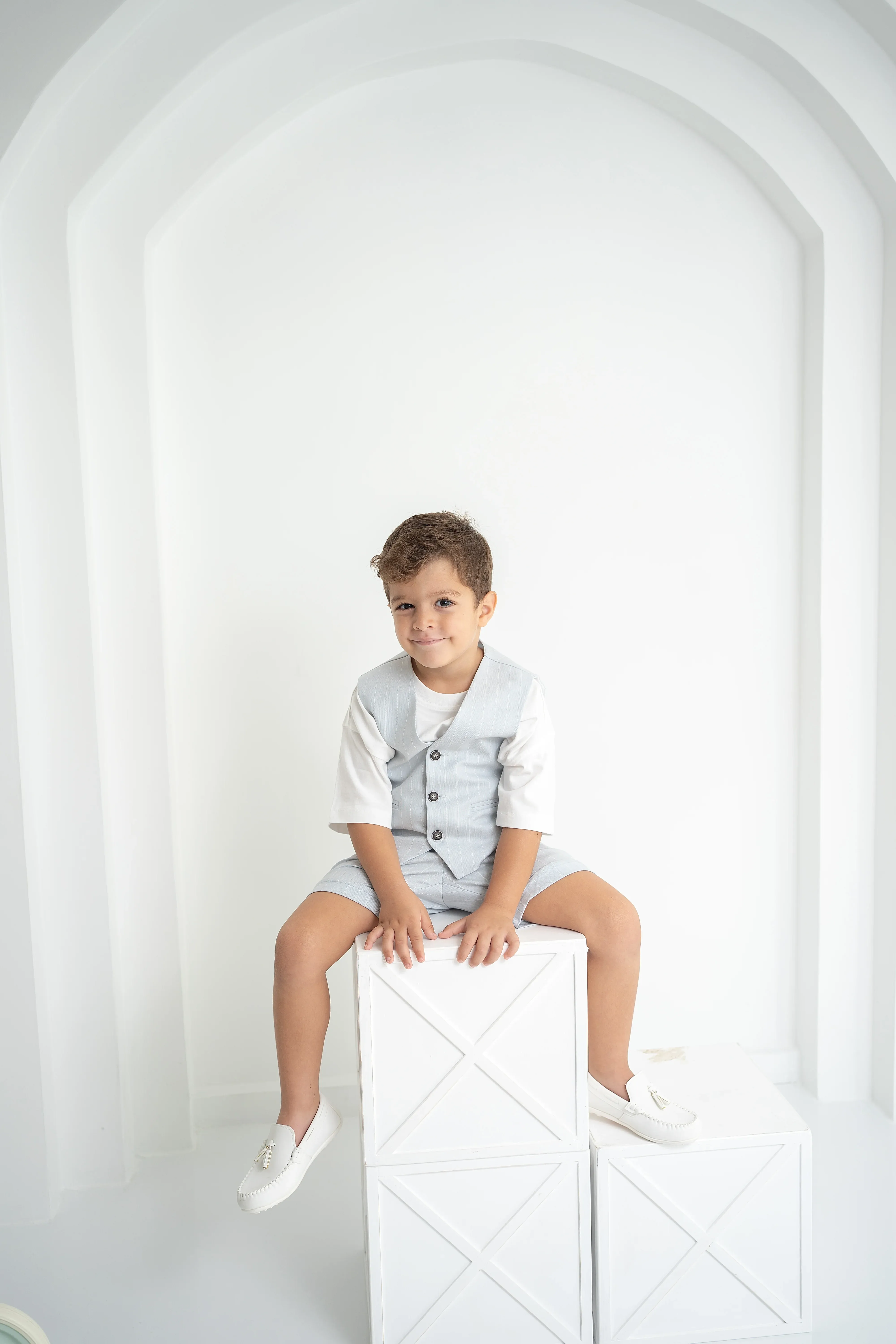 Bebe Mavi Çizgili Erkek Çocuk 3’lü Takım – Pantolon , Şort ,Thişört