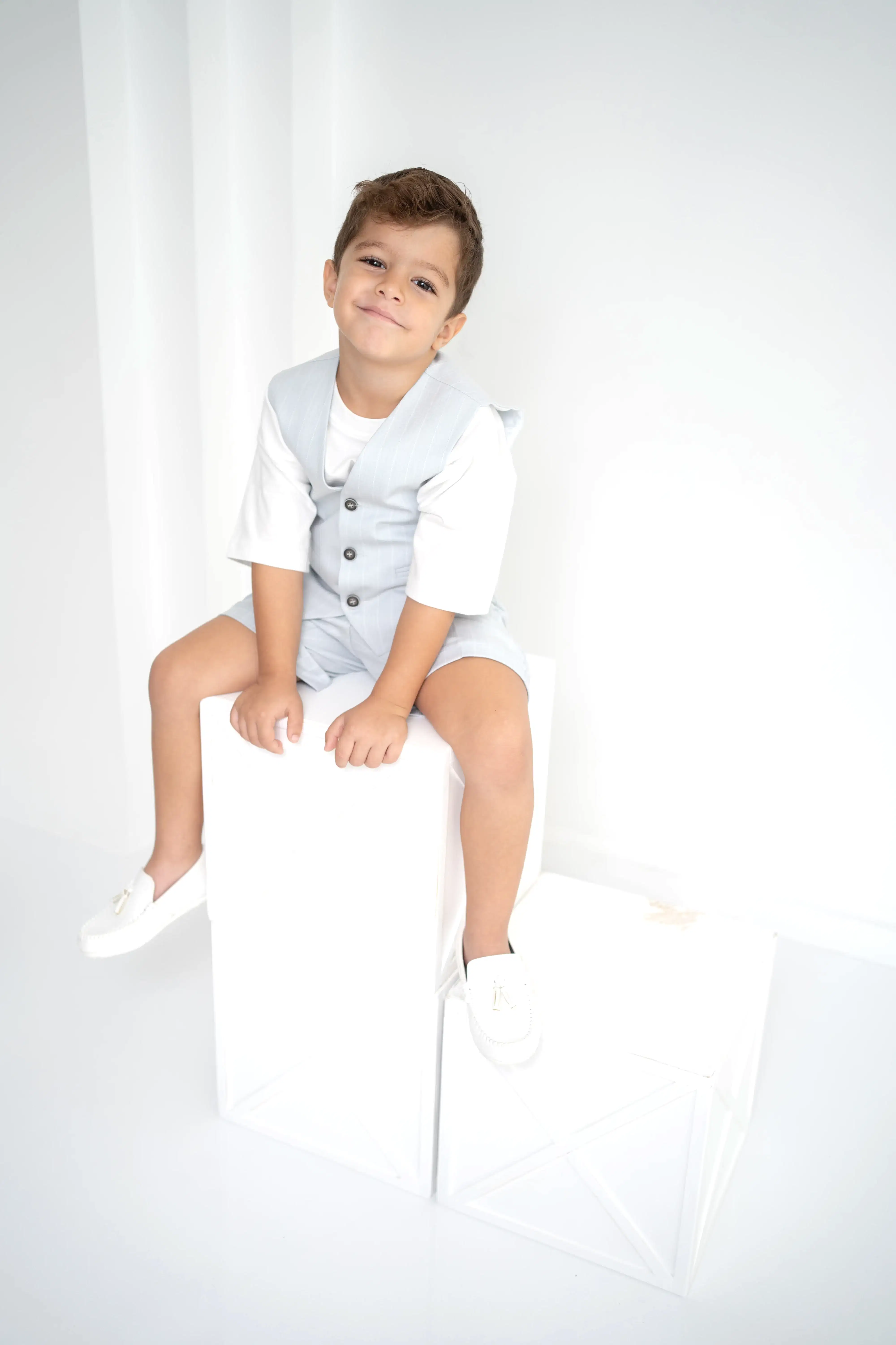 Bebe Mavi Çizgili Erkek Çocuk 3’lü Takım – Pantolon , Şort ,Thişört