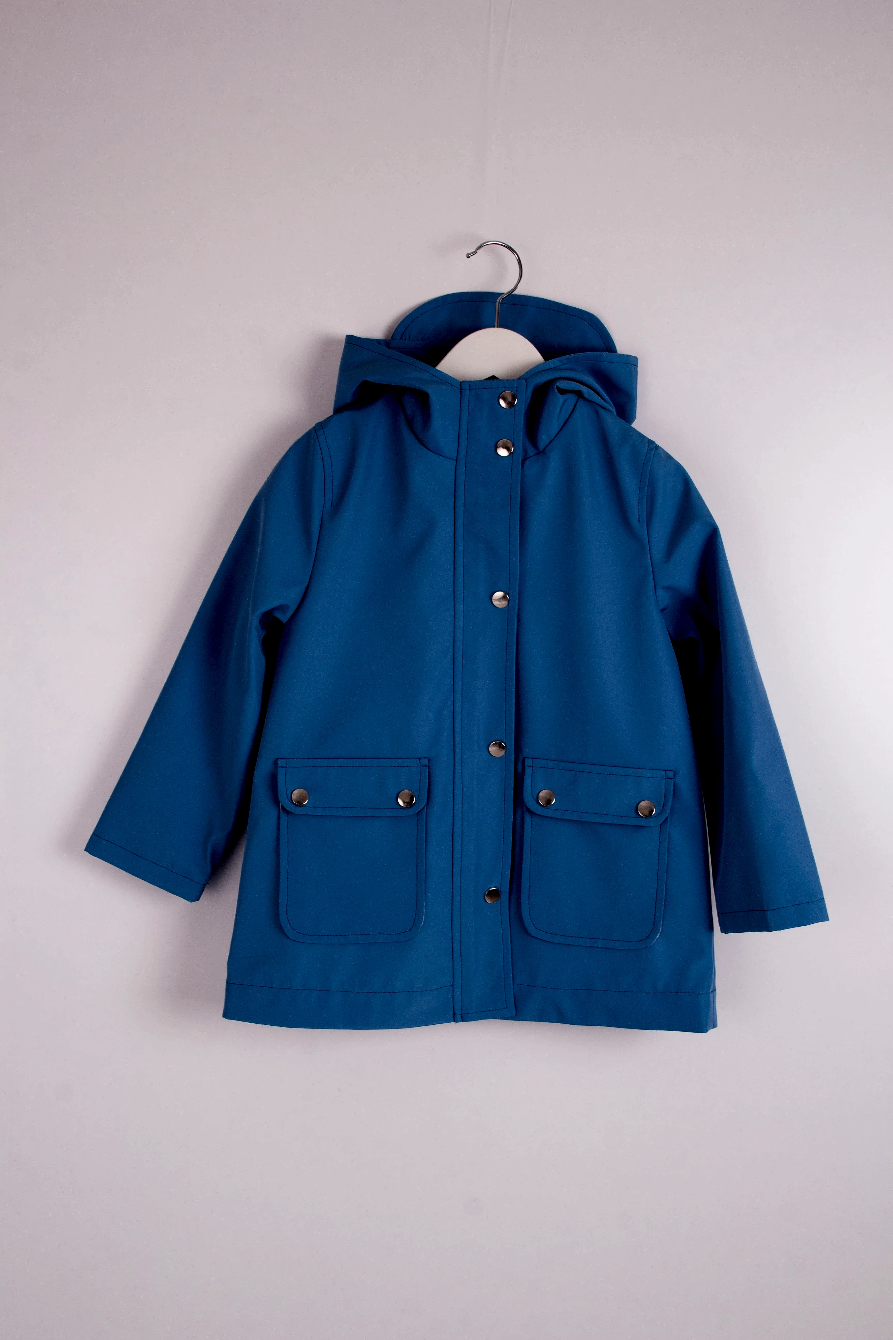 Çocuk Mavi Kapüşonlu Su Geçirmez Mont
