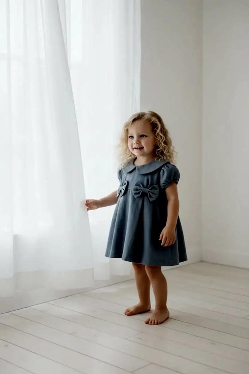 Kız Çocuk Bebe Yaka Fiyonk Detaylı Elbise 1–8 Yaş Klasik & Şık Tasarım