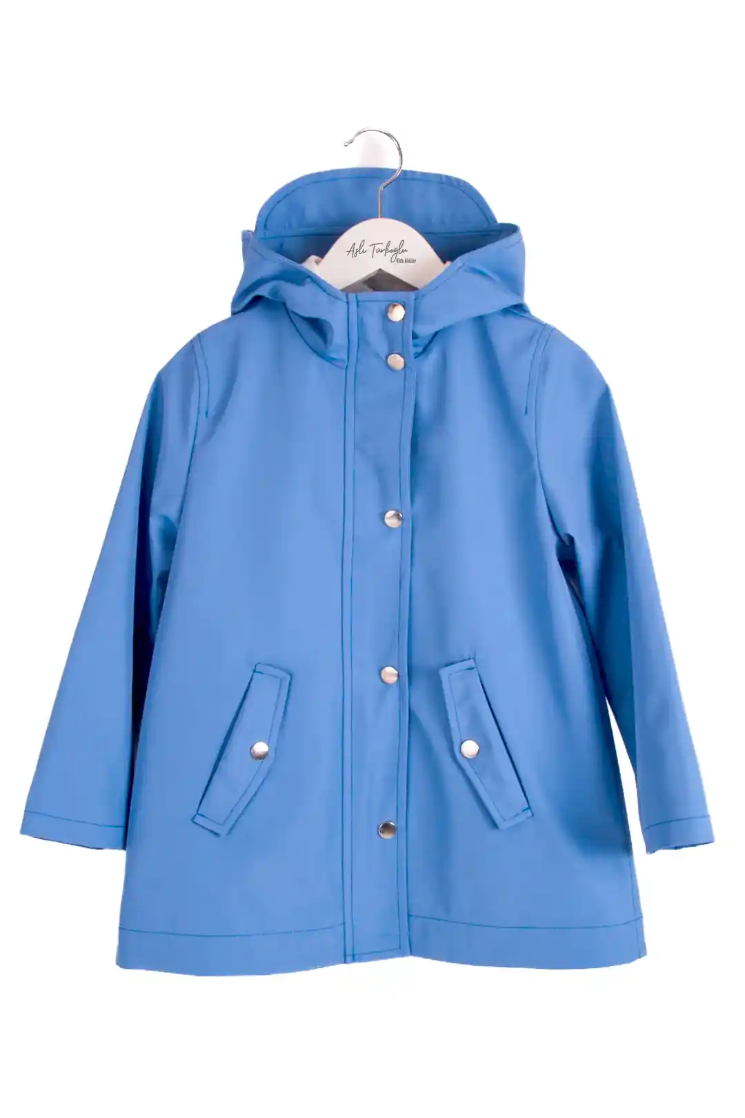 Çocuk Mavi Kapüşonlu Su Geçirmez Mont – Cepli Yağmurluk