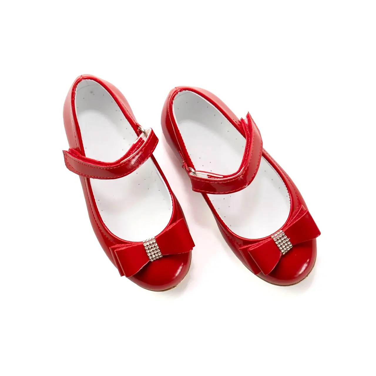 Kız Çocuk Kırmızı Babet – Taş Detaylı Fiyonklu