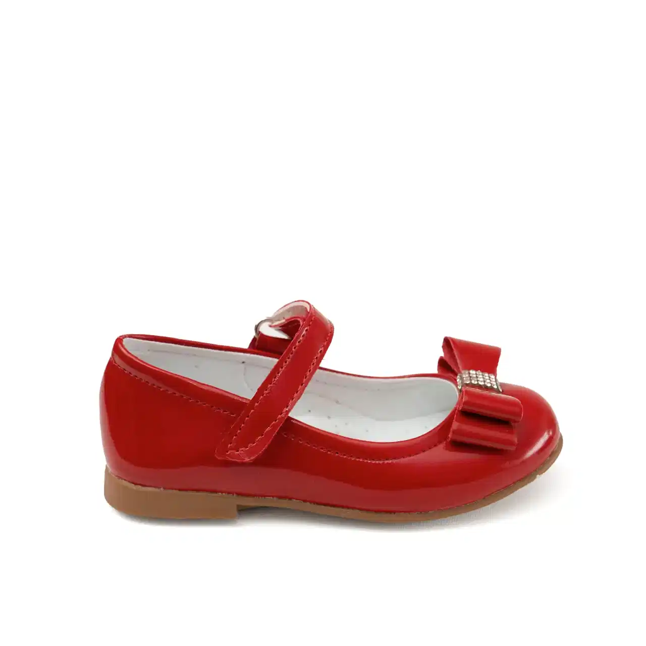 Kız Çocuk Kırmızı Babet – Taş Detaylı Fiyonklu