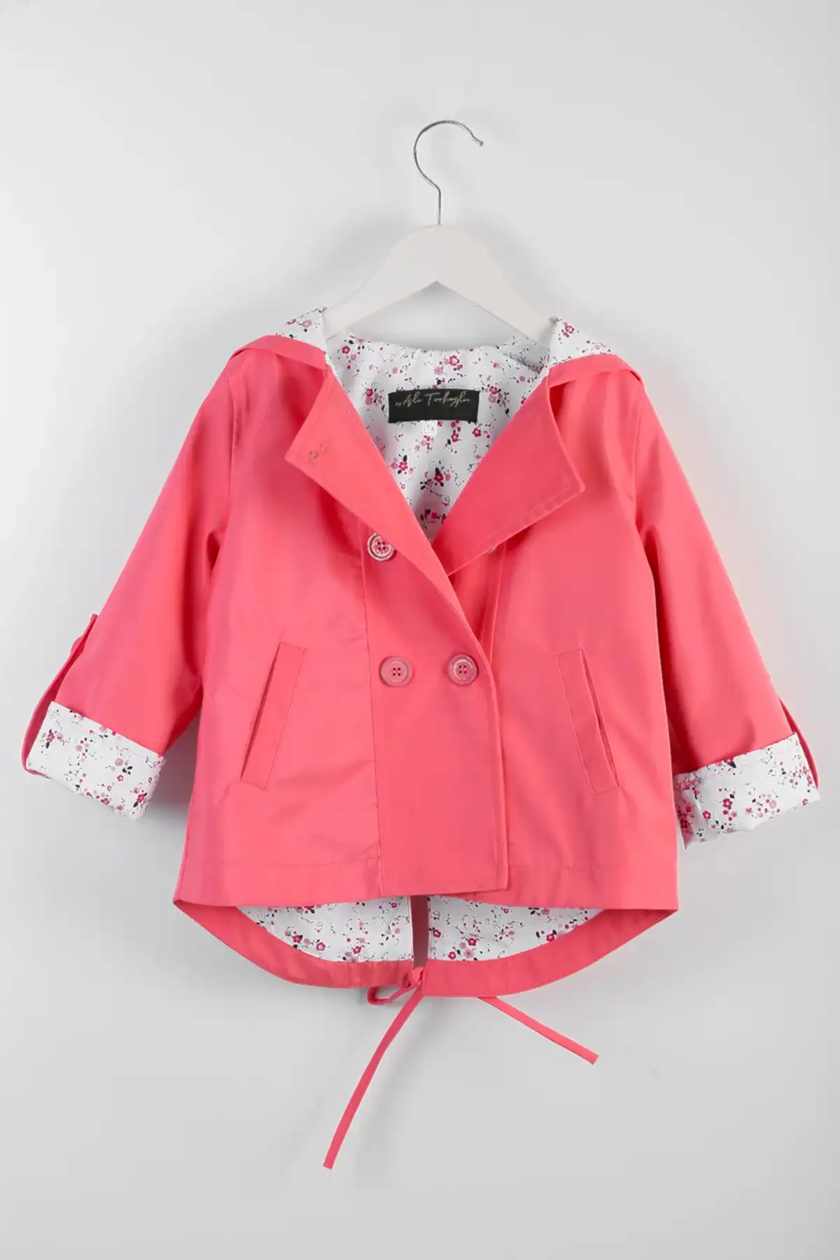 Kız Çocuk Kapşonlu Trençkot Pembe