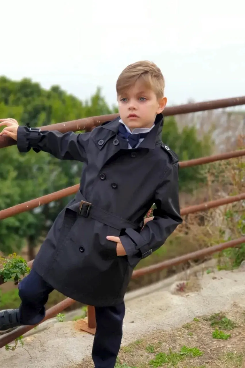 Erkek Çocuk Siyah Trençkot