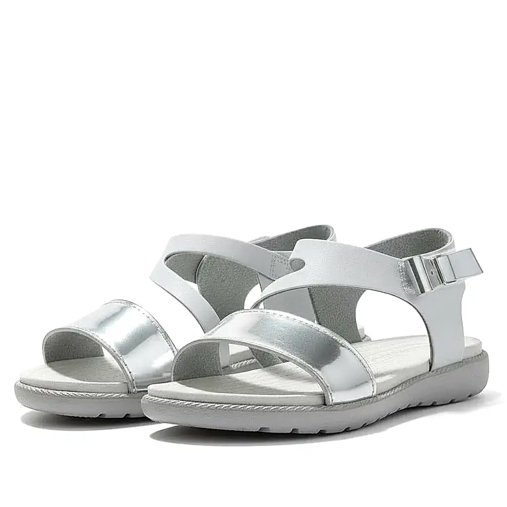 Kız Çocuk Deri Sandalet – Gümüş Detaylı, Ortopedik Yazlık Sandalet