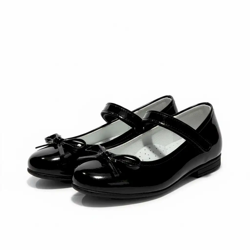 Kız Çocuk Siyah Rugan Ayakkabı – Fiyonklu, Klasik Babet