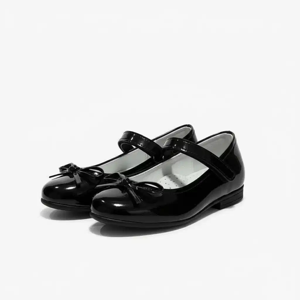 Kız Çocuk Siyah Rugan Ayakkabı – Fiyonklu, Klasik Babet