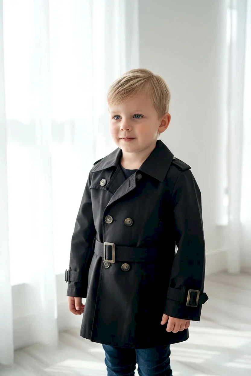Premium Erkek Çocuk Siyah Trençkot | Klasik & Şık